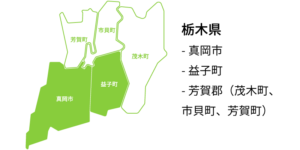 栃木県真岡市・益子町・芳賀郡（茂木町、市貝町、芳賀町）